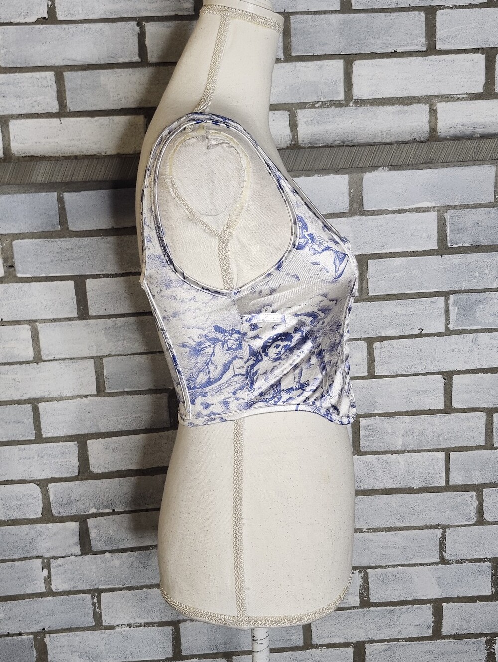 • Motel Rocks Sleeveless Satin Corset Front Closure Crop Top Small Blue White - Picture 5 of 9